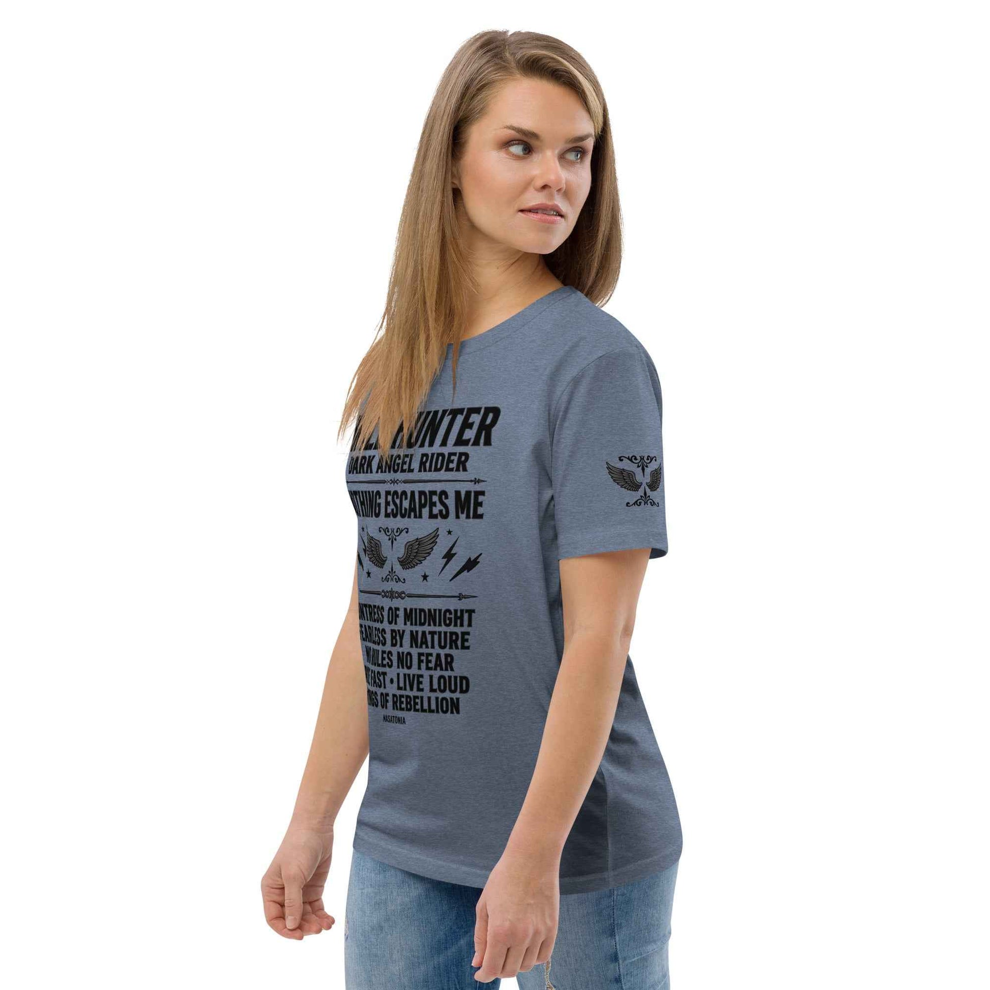 WILD LADY HUNTER T-Shirt - Monotone Biker Graphic Tee | Front, Back & Sleeve Prints | OVERDRIVE Edition | European Fashion Fit