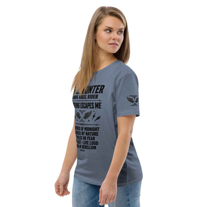 WILD LADY HUNTER T-Shirt - Monotone Biker Graphic Tee | Front, Back & Sleeve Prints | OVERDRIVE Edition | European Fashion Fit