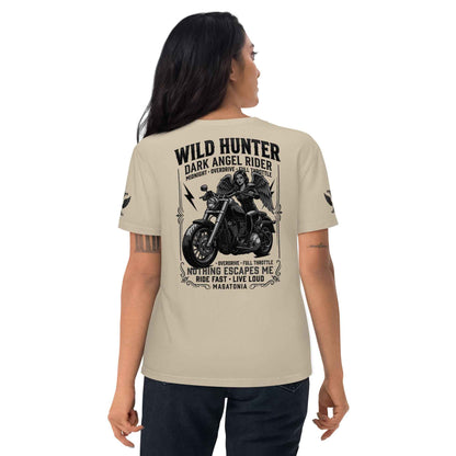 WILD LADY HUNTER T-Shirt - Monotone Biker Graphic Tee | Front, Back & Sleeve Prints | OVERDRIVE Edition | European Fashion Fit
