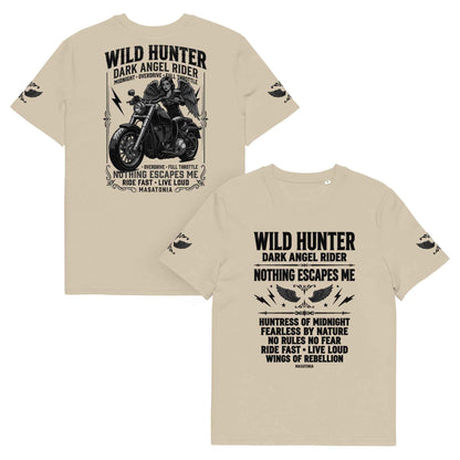 WILD LADY HUNTER T-Shirt - Monotone Biker Graphic Tee | Front, Back & Sleeve Prints | OVERDRIVE Edition | European Fashion Fit