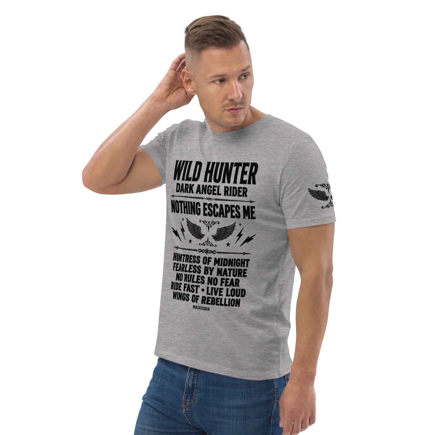 WILD LADY HUNTER T-Shirt - Monotone Biker Graphic Tee | Front, Back & Sleeve Prints | OVERDRIVE Edition | European Fashion Fit