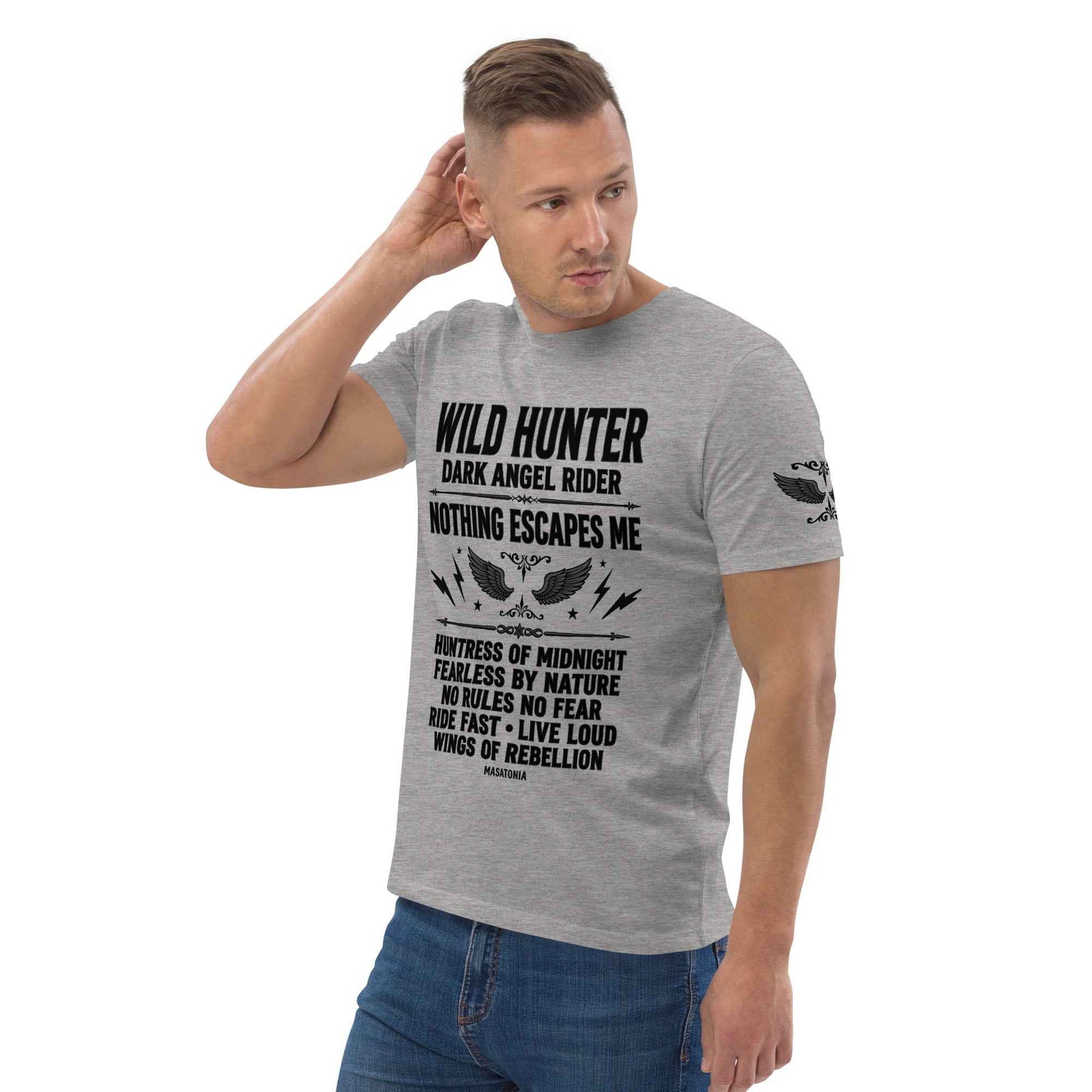 WILD LADY HUNTER T-Shirt - Monotone Biker Graphic Tee | Front, Back & Sleeve Prints | OVERDRIVE Edition | European Fashion Fit