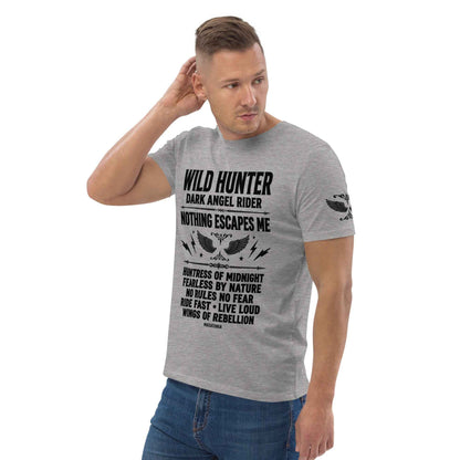 WILD LADY HUNTER T-Shirt - Monotone Biker Graphic Tee | Front, Back & Sleeve Prints | OVERDRIVE Edition | European Fashion Fit