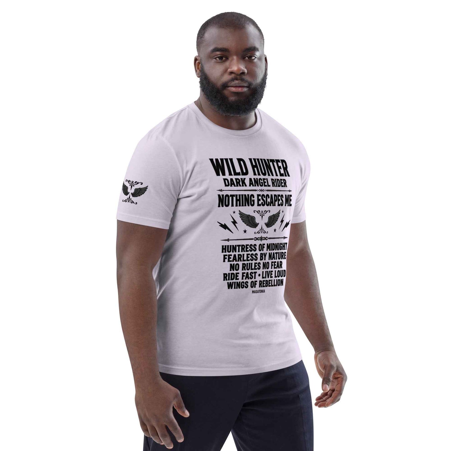 WILD LADY HUNTER T-Shirt - Monotone Biker Graphic Tee | Front, Back & Sleeve Prints | OVERDRIVE Edition | European Fashion Fit