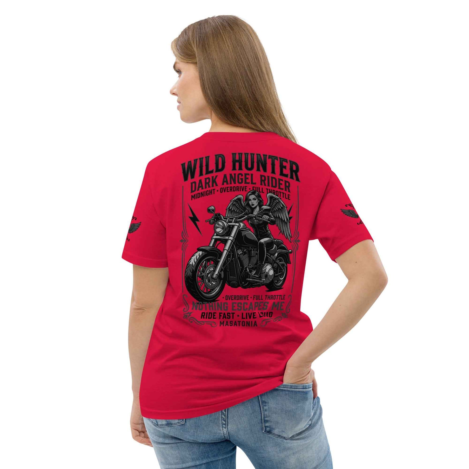 WILD LADY HUNTER T-Shirt - Monotone Biker Graphic Tee | Front, Back & Sleeve Prints | OVERDRIVE Edition | European Fashion Fit