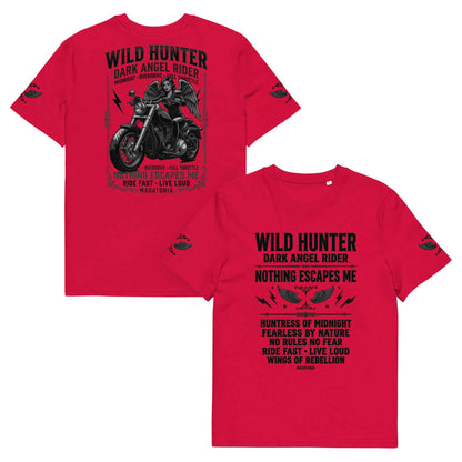 WILD LADY HUNTER T-Shirt - Monotone Biker Graphic Tee | Front, Back & Sleeve Prints | OVERDRIVE Edition | European Fashion Fit