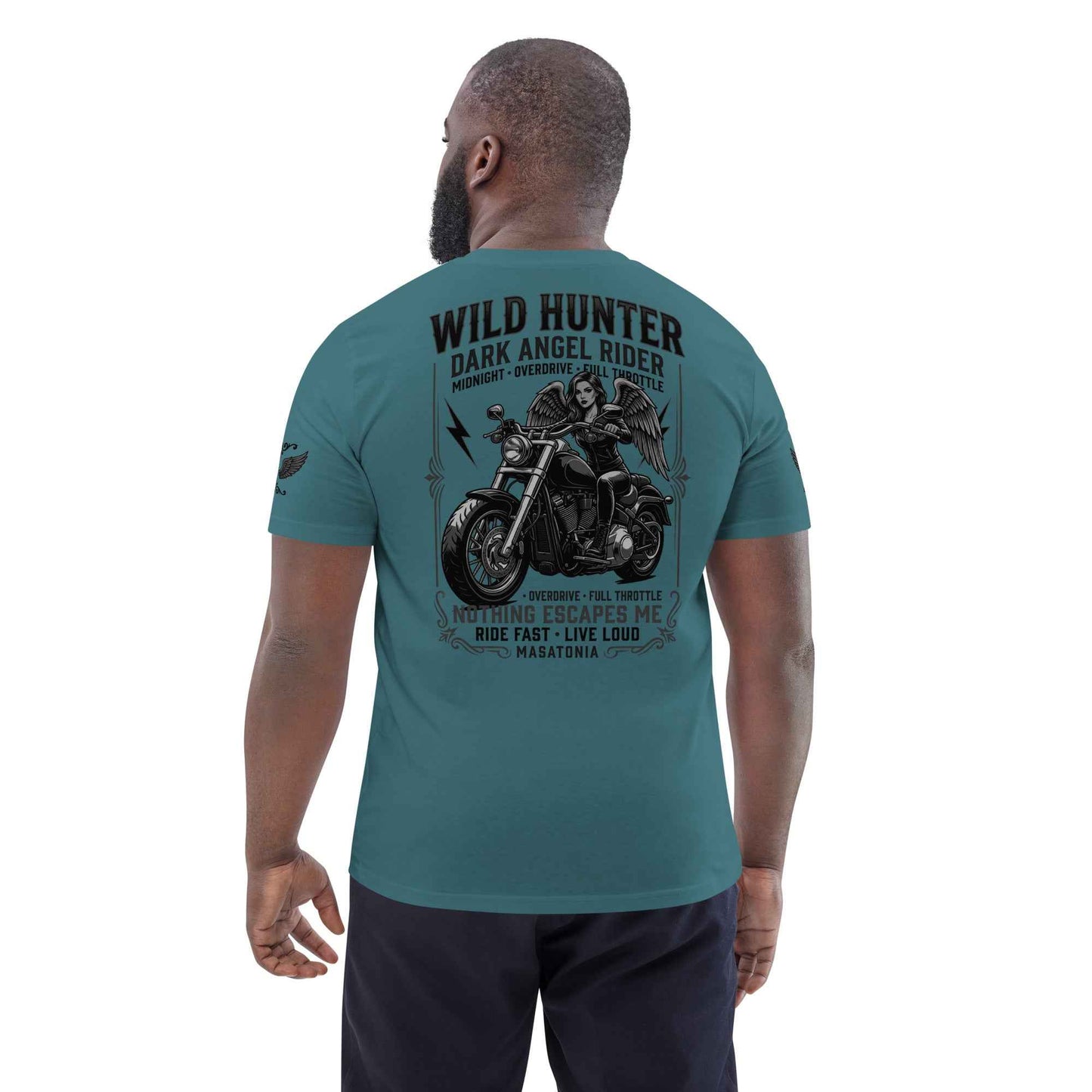 WILD LADY HUNTER T-Shirt - Monotone Biker Graphic Tee | Front, Back & Sleeve Prints | OVERDRIVE Edition | European Fashion Fit