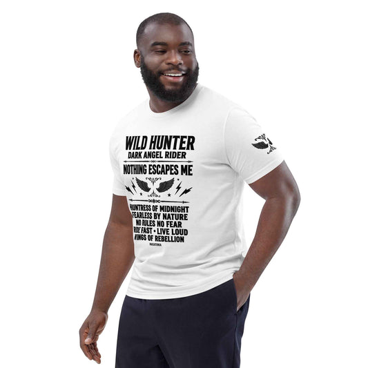 WILD LADY HUNTER T-Shirt - Monotone Biker Graphic Tee | Front, Back & Sleeve Prints | OVERDRIVE Edition | European Fashion Fit