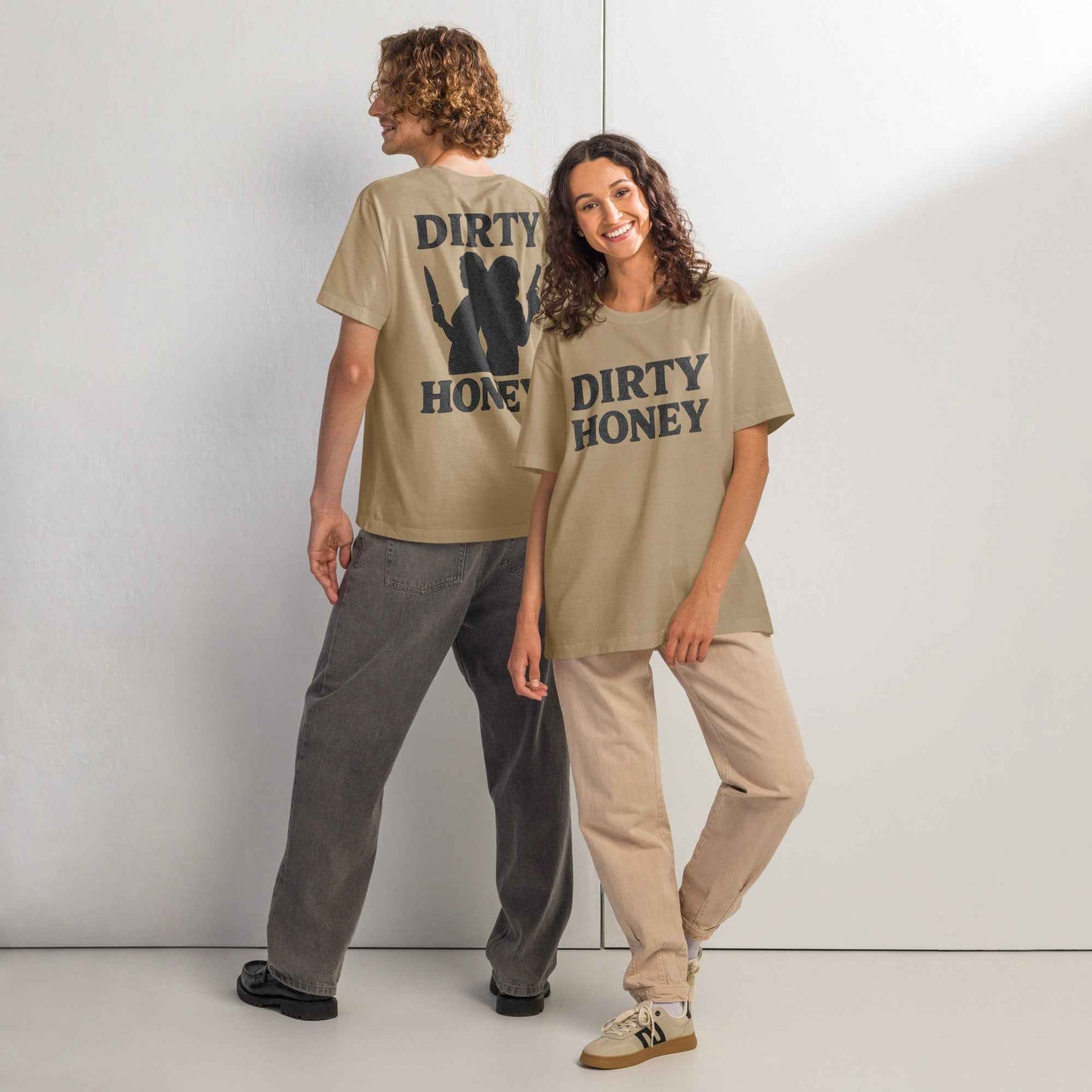 DIRTY HONEY T-Shirt - Dangerous Girls Silhouette Graphic | Oversized Garment-Dyed