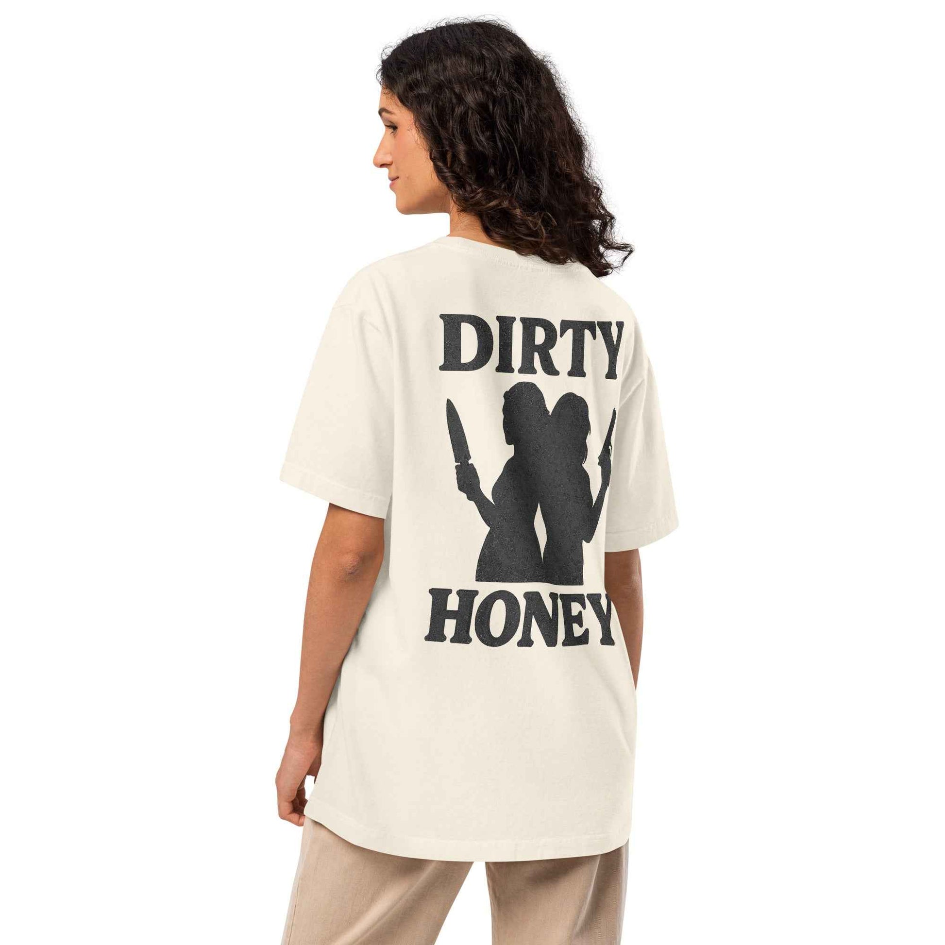 DIRTY HONEY T-Shirt - Dangerous Girls Silhouette Graphic | Oversized Garment-Dyed