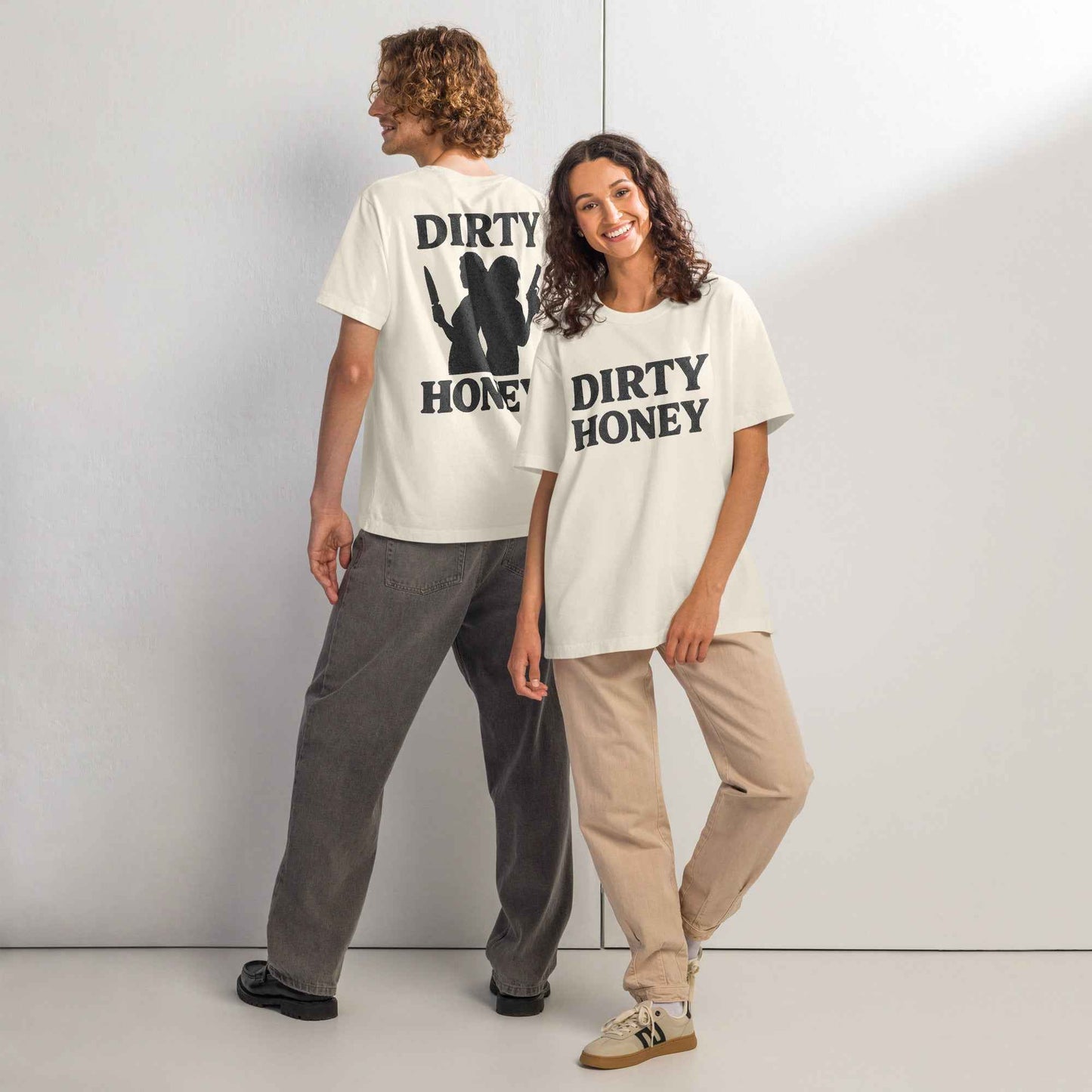 DIRTY HONEY T-Shirt - Dangerous Girls Silhouette Graphic | Oversized Garment-Dyed