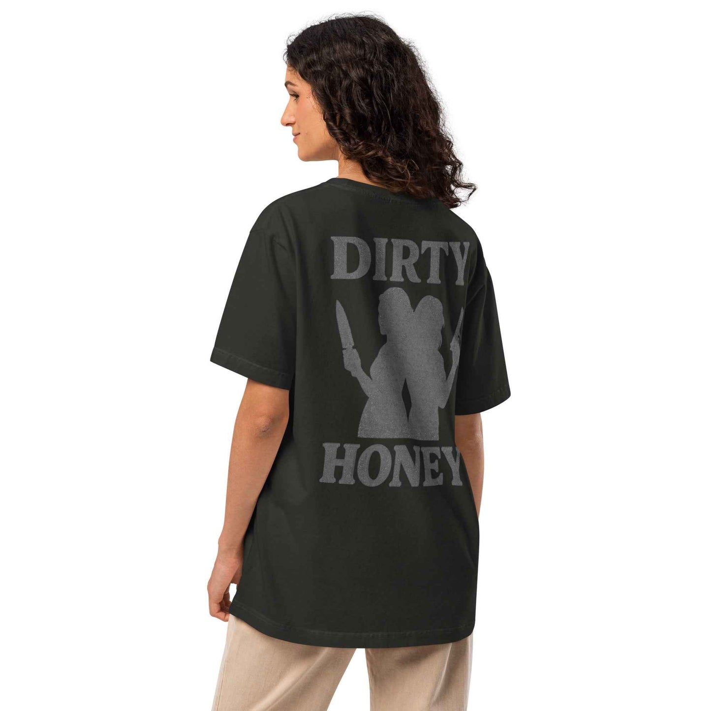 DIRTY HONEY T-Shirt - Dangerous Girls Silhouette Graphic | Oversized Garment-Dyed