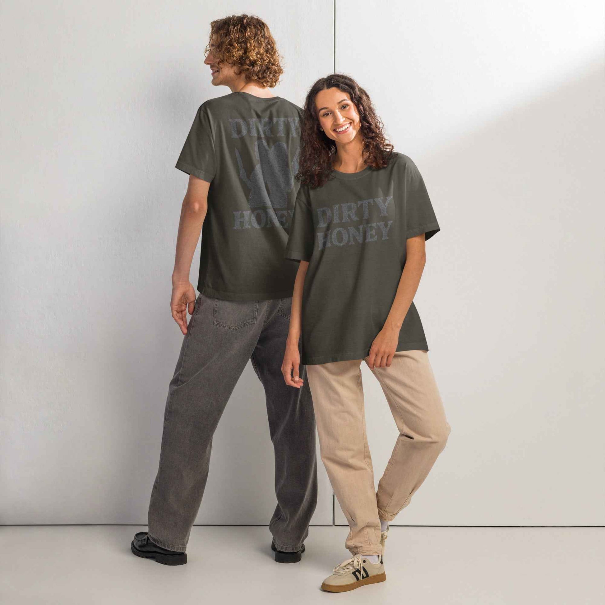 DIRTY HONEY T-Shirt - Dangerous Girls Silhouette Graphic | Oversized Garment-Dyed