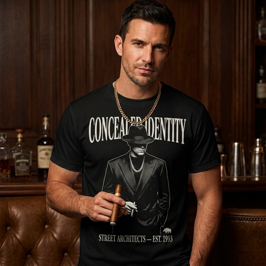 CONCEALED IDENTITY | All-Over Print Graphic T-Shirt | Vintage Rap Tee | Masatonia