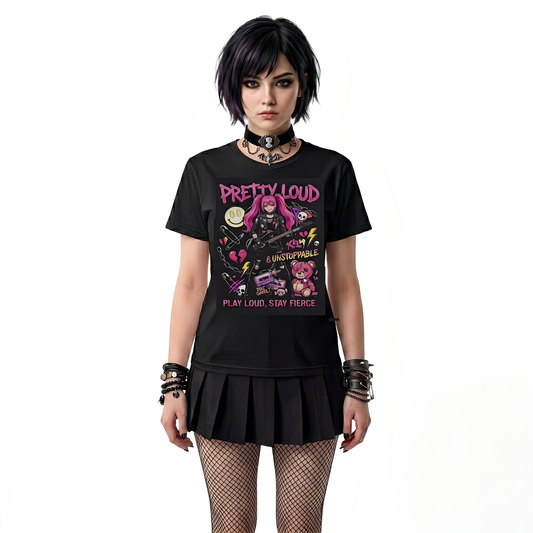 Louder Than Rules – Punk Girl Electric Guitar Graphic T-Shirt | Rock Rebel Streetwear Tee