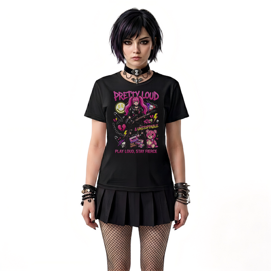 Louder Than Rules – Punk Girl Electric Guitar Graphic T-Shirt | Rock Rebel Streetwear Tee