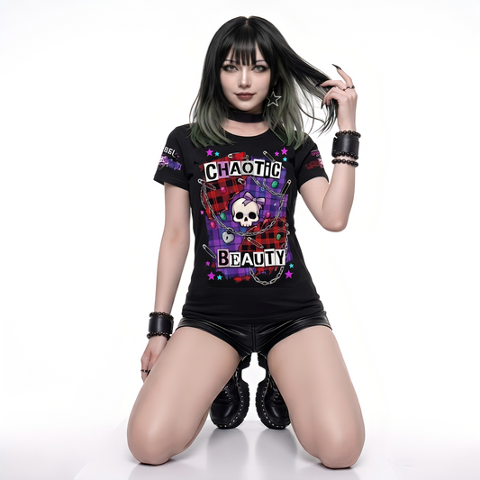 Chaotic Beauty Pop-Gothic Graphic Stretch Tee – Women's All-Over Print