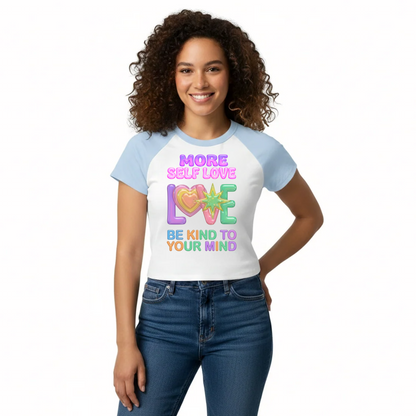 More Self Love Pastel Gel Graphic Raglan Baby Tee – Y2K Pastel Streetwear