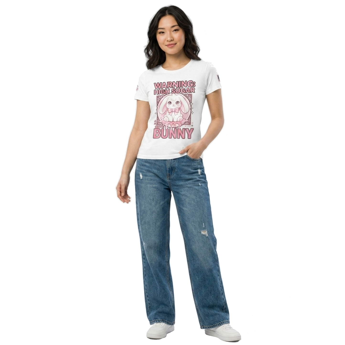 SUGAR HAZARD Y2K Kawaii Streetwear Graphic T-Shirt – Cute Bunny Warning Label Women's Tee