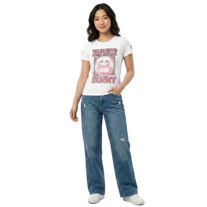 SUGAR HAZARD Y2K Kawaii Streetwear Graphic T-Shirt – Cute Bunny Warning Label Women's Tee