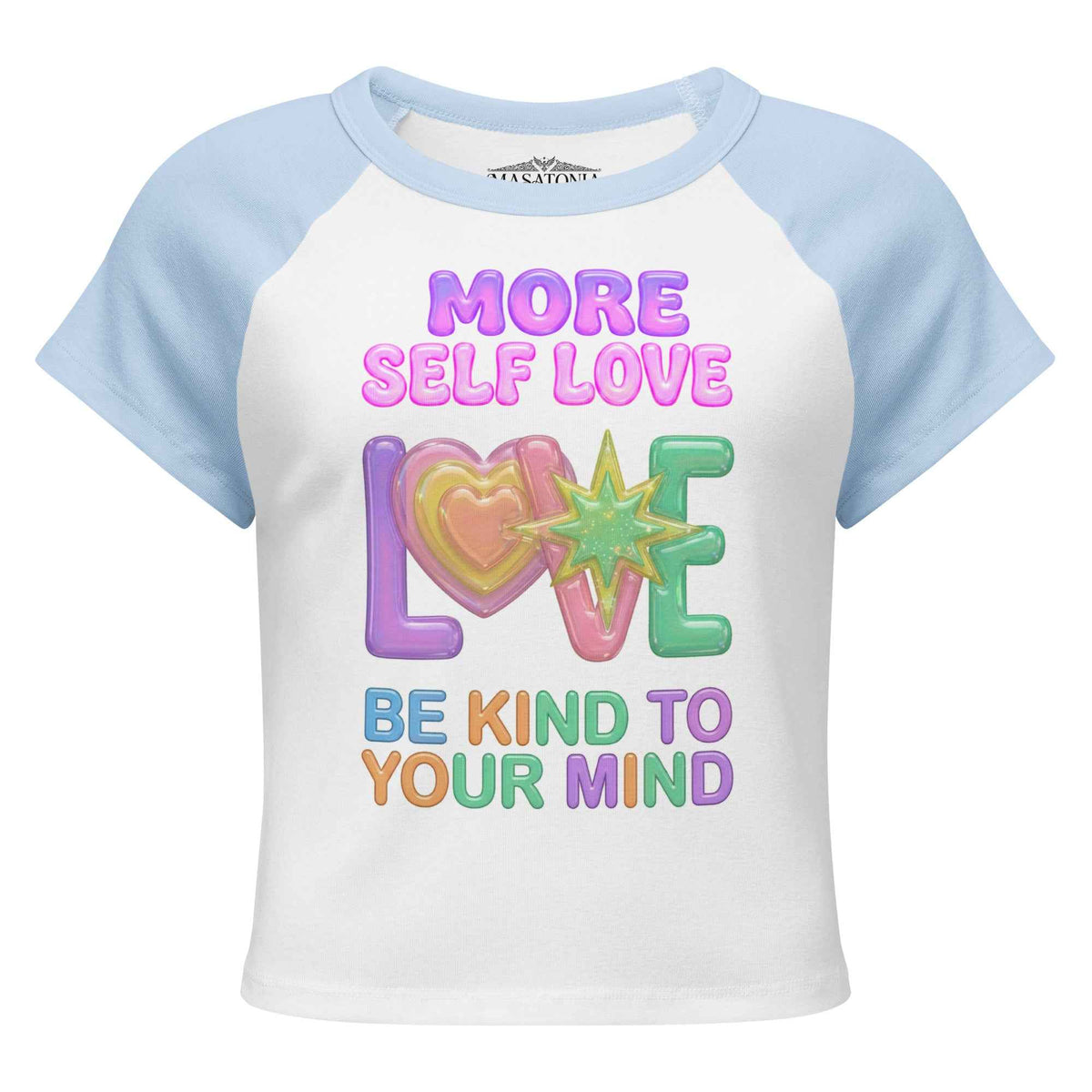 More Self Love Pastel Gel Graphic Raglan Baby Tee – Y2K Pastel Streetwear