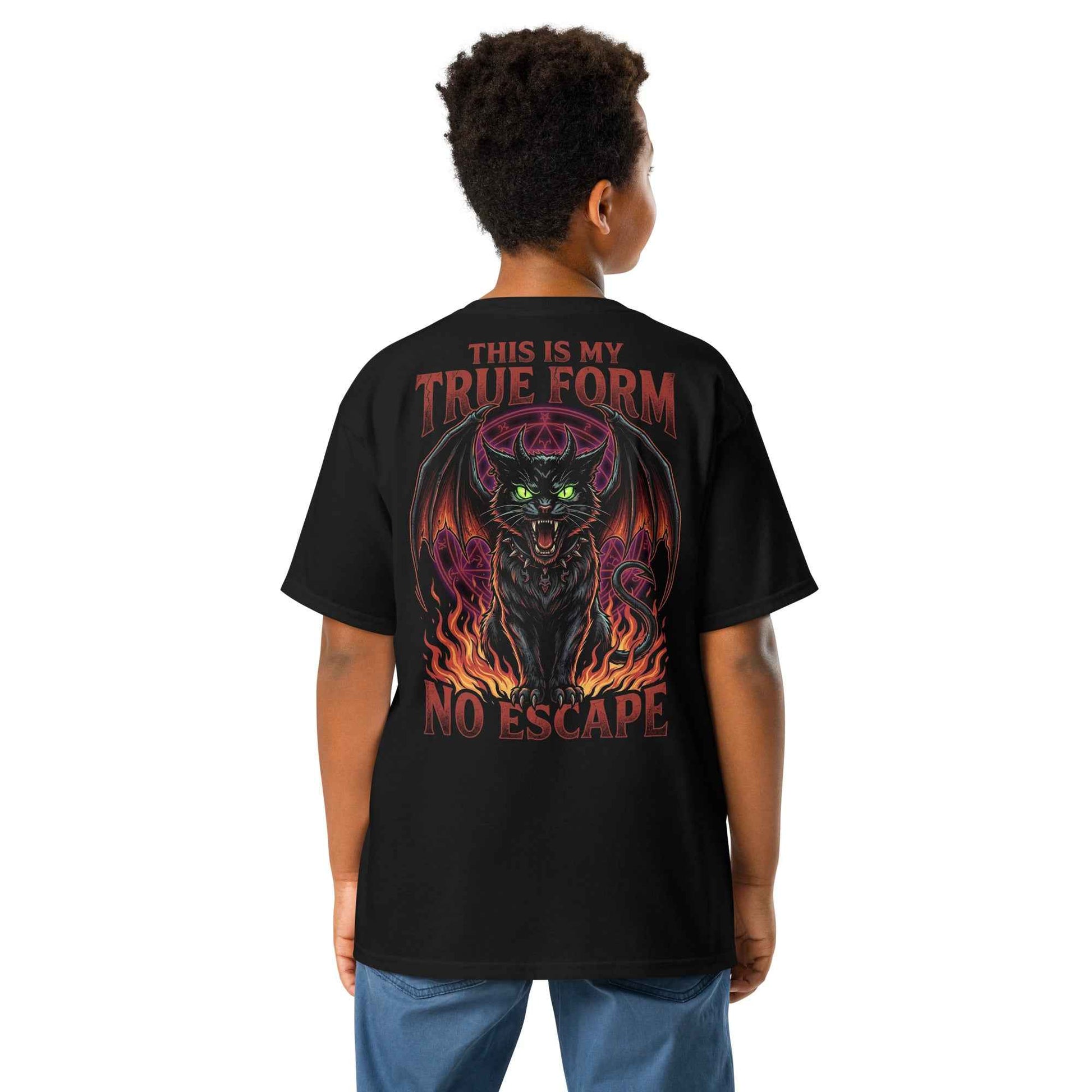 Cute Horror Cat T-Shirt - From Innocent Magic to Demonic Awakening | Youth Classic Tee