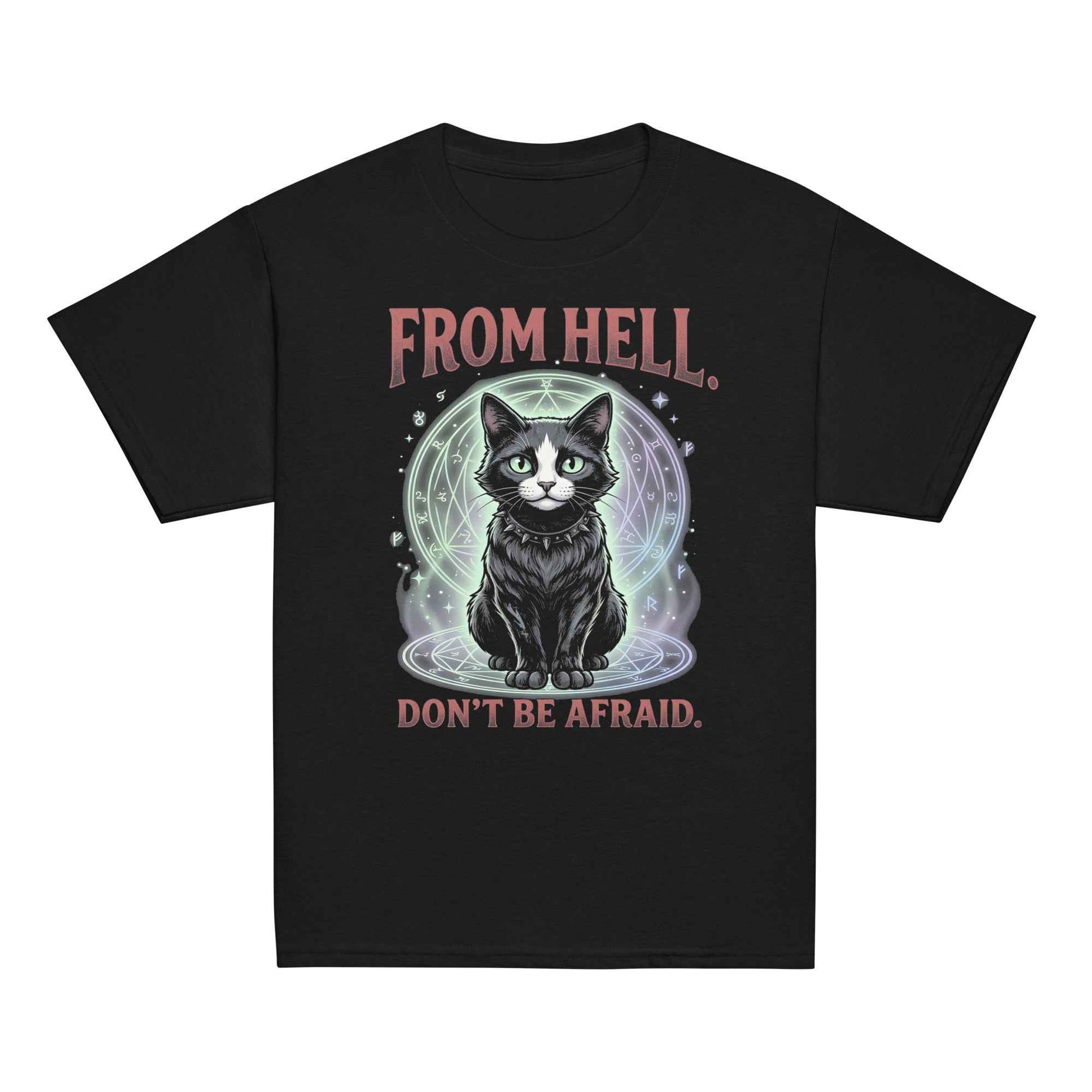Cute Horror Cat T-Shirt - From Innocent Magic to Demonic Awakening | Youth Classic Tee