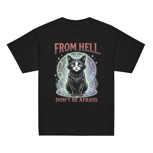 Cute Horror Cat T-Shirt - From Innocent Magic to Demonic Awakening | Youth Classic Tee