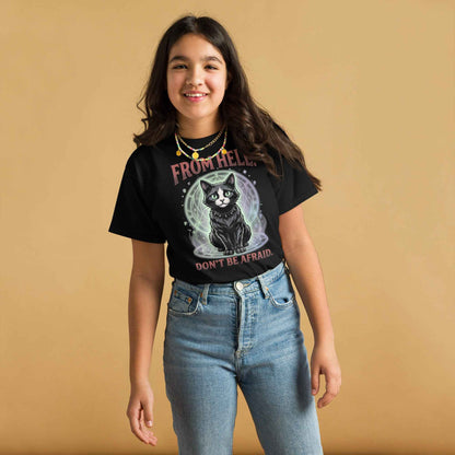 Cute Horror Cat T-Shirt - From Innocent Magic to Demonic Awakening | Youth Classic Tee
