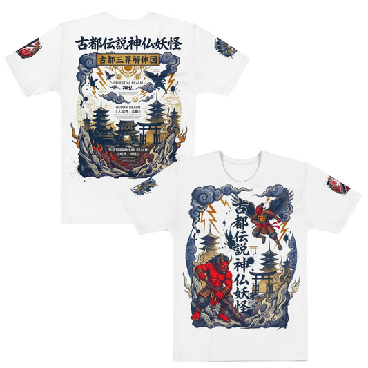 Ancient Capital Cosmology Graphic T-Shirt – Japanese Yokai & Deity Art Tee