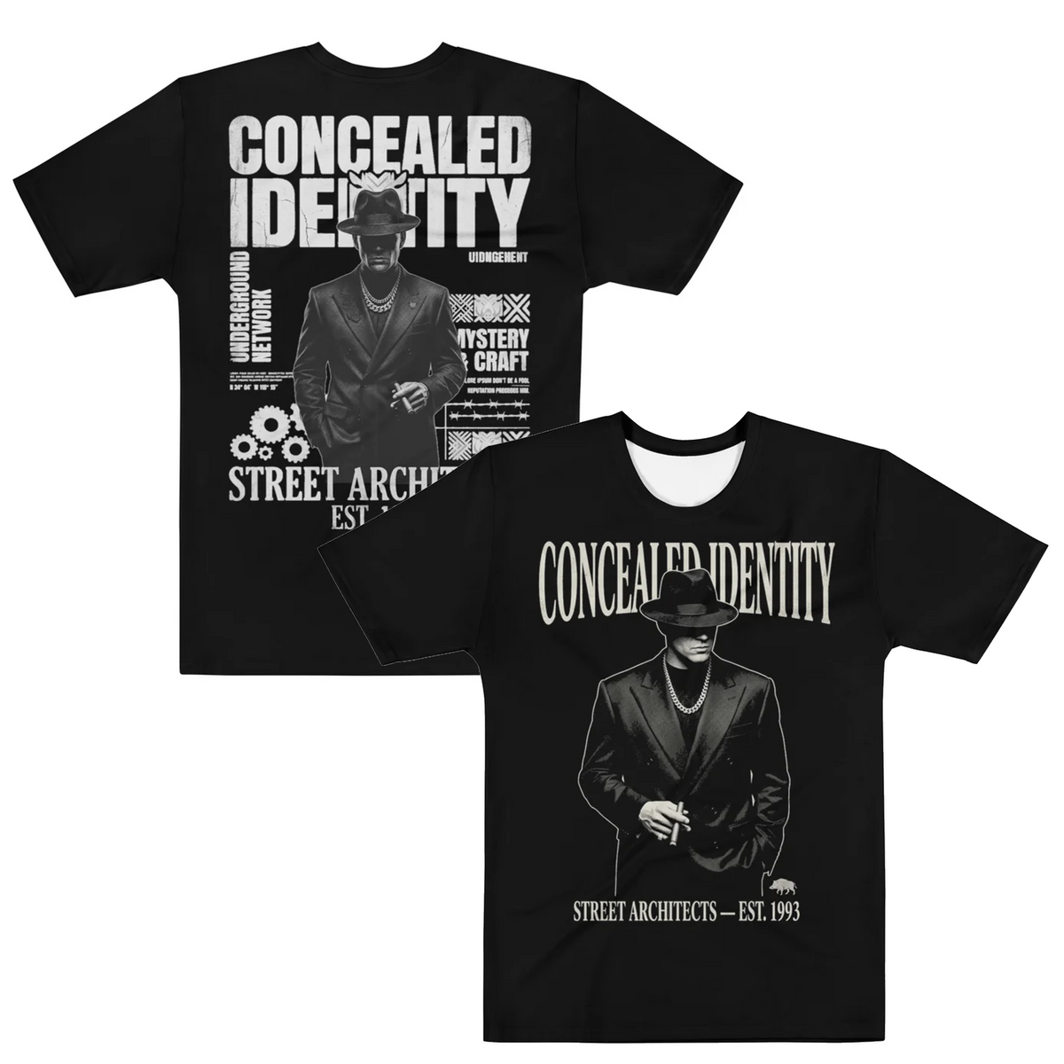 CONCEALED IDENTITY | All-Over Print Graphic T-Shirt | Vintage Rap Tee | Masatonia