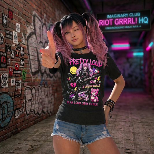 Louder Than Rules – Punk Girl Electric Guitar Graphic T-Shirt | Rock Rebel Streetwear Tee